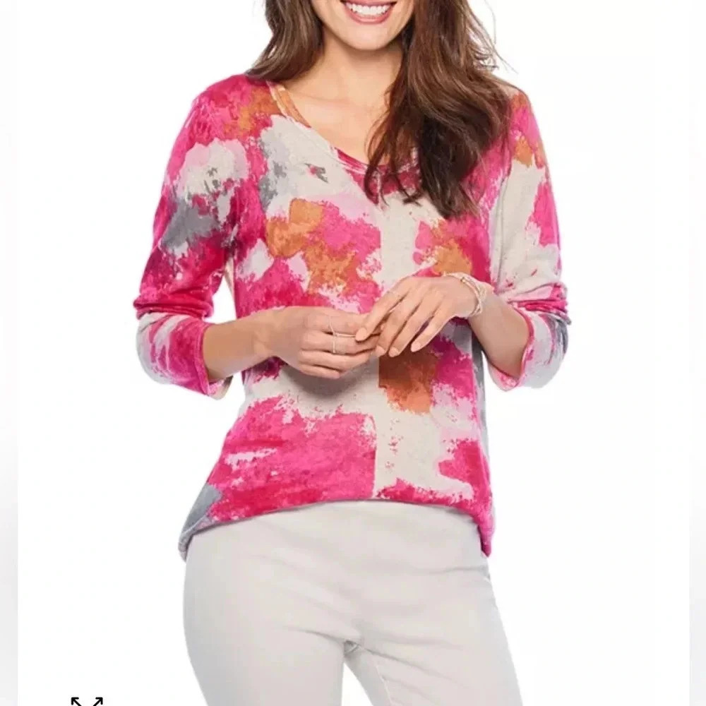 Nic+Zoe Women’s Sunset Blooms Sweater linen luxury quiet luxury